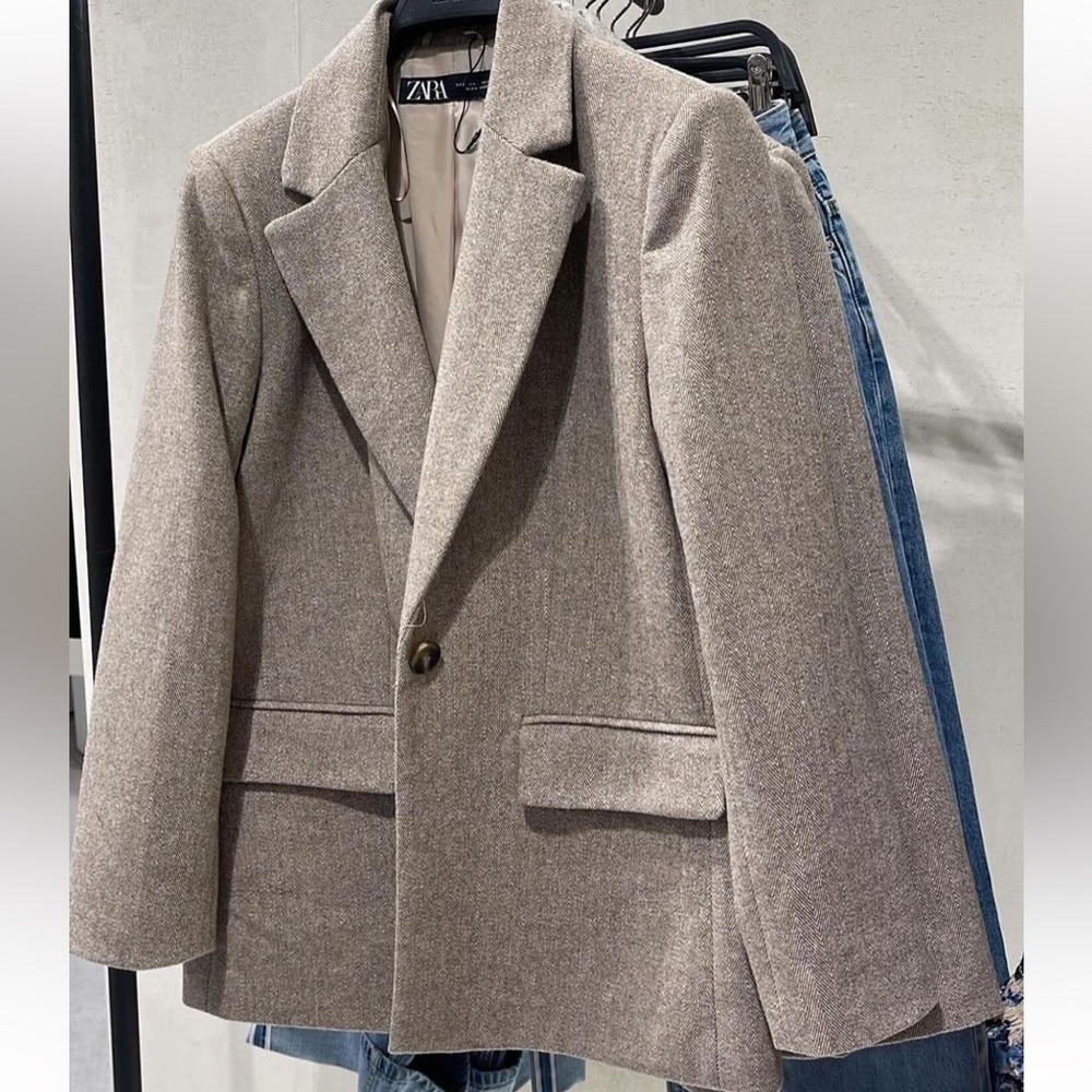 Zara Herringbone Wool Blazer - Picture 3 of 16
